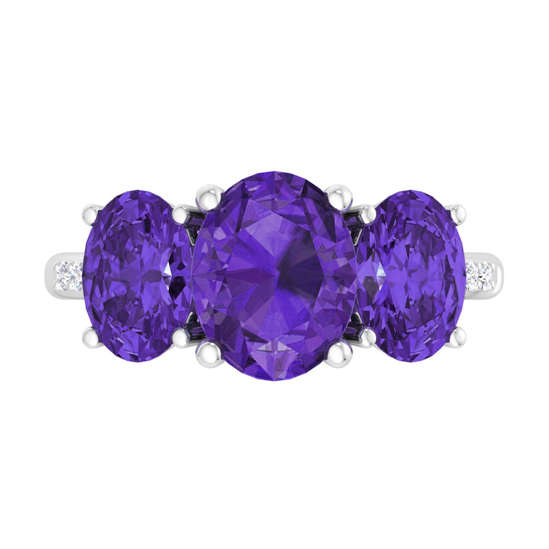 Martha Stewart 5ctw. Oval Amethyst & Lab Grown Diamond Three Stone Ring In Sterling Silver image number null